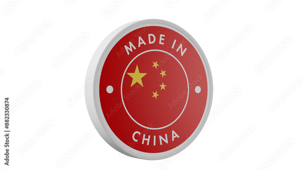 Made in China. Circle country flag product label round pinback button banner simple. Transparent backgound. 3d rendered with alpha channel. Round shape. Made in China. Circle country flag product label round pinback button banner simple. Transparent backgound. 3d rendered with alpha channel. Round shape.