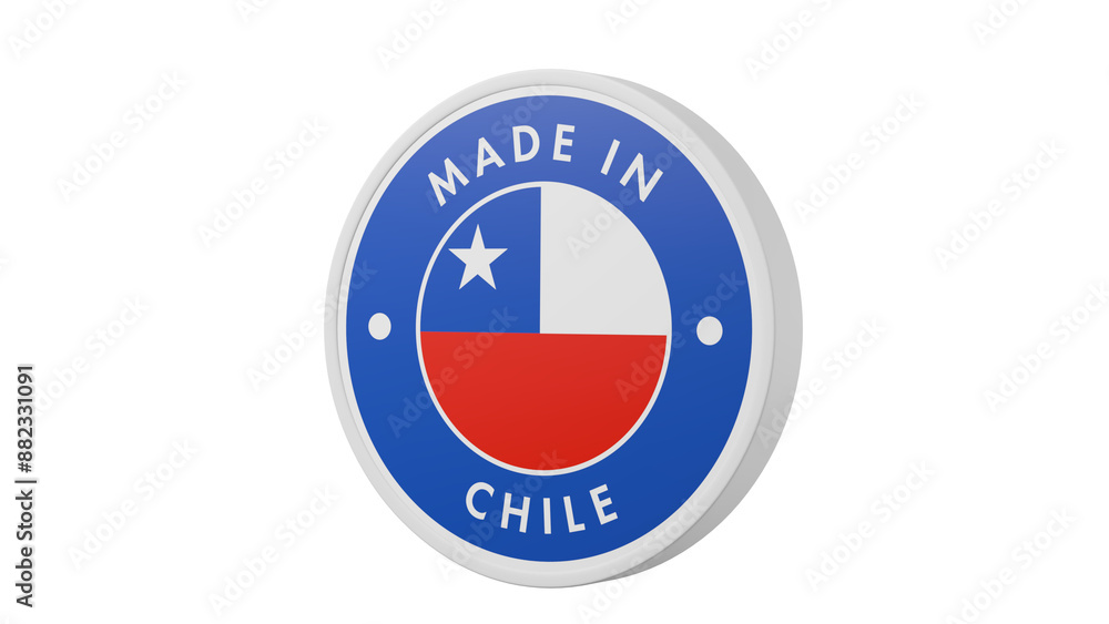 Made in Chile . Circle country flag product label round pinback button banner simple. Transparent backgound. 3d rendered with alpha channel. Round shape. Made in Chile . Circle country flag product label round pinback button banner simple. Transparent backgound. 3d rendered with alpha channel. Round shape.