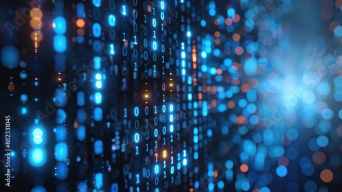 Wallpaper Mural Abstract digital data concept with blue and orange bokeh lights representing technology, AI, and futuristic innovation. Torontodigital.ca