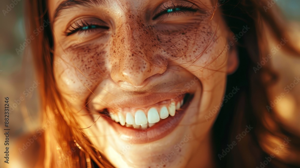 Smiling Woman with Freckles - A close-up portrait of a woman with freckles smiling brightly. - A close-up portrait of a woman with freckles smiling brightly. Smiling Woman with Freckles - A close-up portrait of a woman with freckles smiling brightly. - A close-up portrait of a woman with freckles smiling brightly.