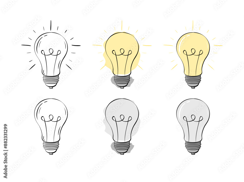 Bulb Set Icons. Idea icon. Linear and Flat styles. Vector icons.