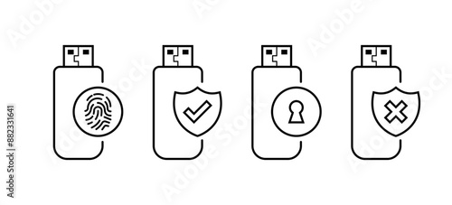 Flash drive set icons. Linear style. Vector icons.