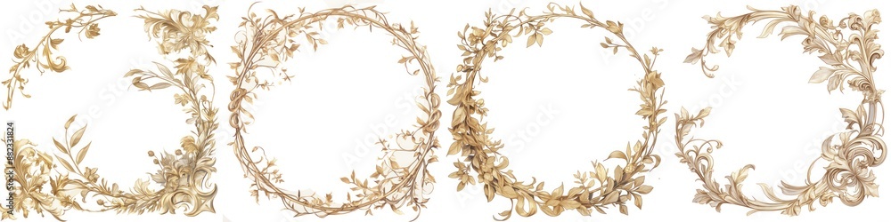 Elegant golden floral frames for wedding invitations. Perfect for decorative, ornamental, and vintage design projects. Elegant golden floral frames for wedding invitations. Perfect for decorative, ornamental, and vintage design projects.