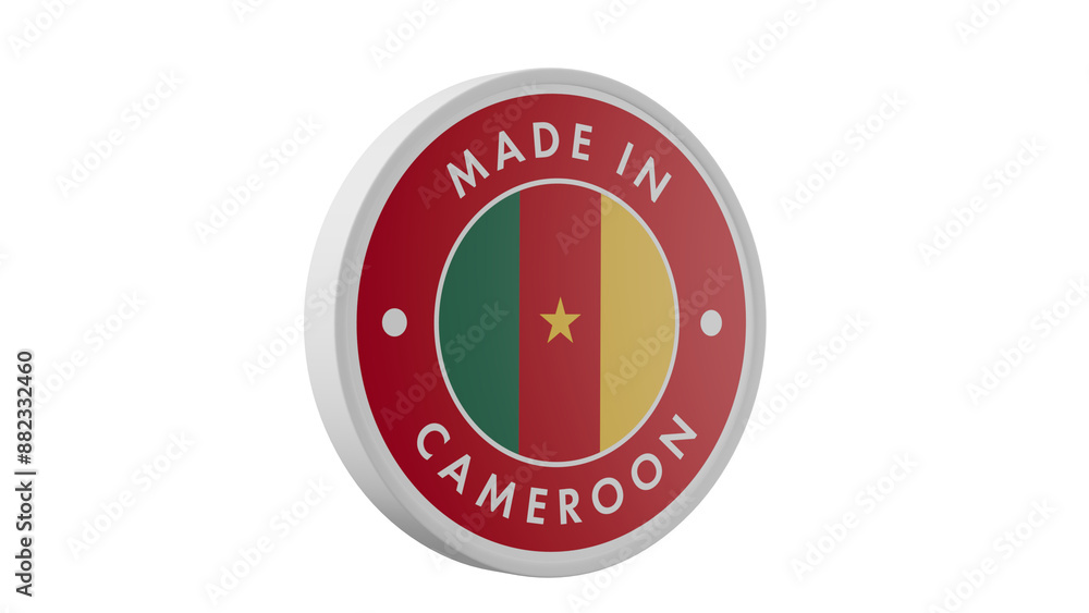 Made in Cameroon. Circle country flag product label round pinback button banner simple. Transparent backgound. 3d rendered with alpha channel. Round shape. Made in Cameroon. Circle country flag product label round pinback button banner simple. Transparent backgound. 3d rendered with alpha channel. Round shape.