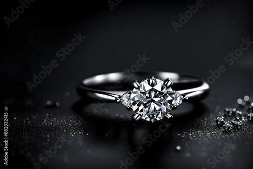Jewellery diamond ring on a black background