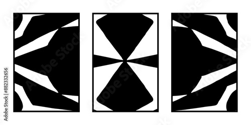 Set of 3 Abstract black and white pattern. For use in graphics. Minimalist illustration for printing on wall decorations