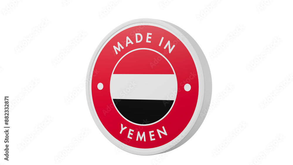 Made in Yemen. Circle country flag product label round pinback button banner simple. Transparent backgound. 3d rendered with alpha channel. Round shape. Made in Yemen. Circle country flag product label round pinback button banner simple. Transparent backgound. 3d rendered with alpha channel. Round shape.