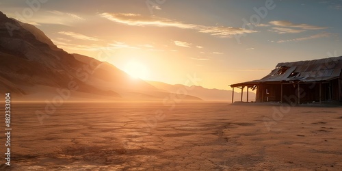 Remote Wild West outpost for bounty hunters in desert with abandoned feel. Concept Wild West, Bounty Hunters, Desert Outpost, Abandoned, Remote photo