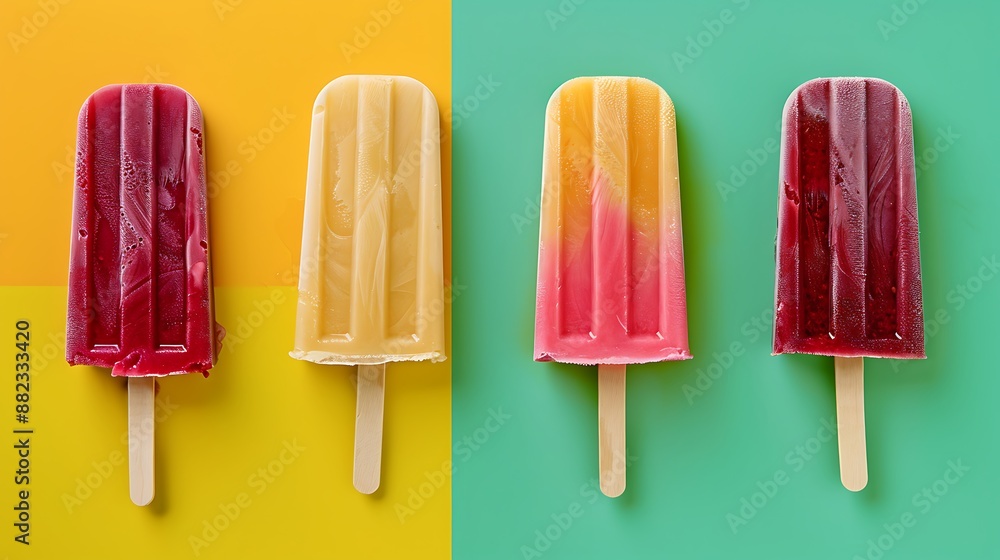 Ice popsicle ice cream on green and mustard background Ice popsicle ice cream on green and mustard background