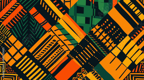 A colorful, abstract painting with a lot of different shapes and lines