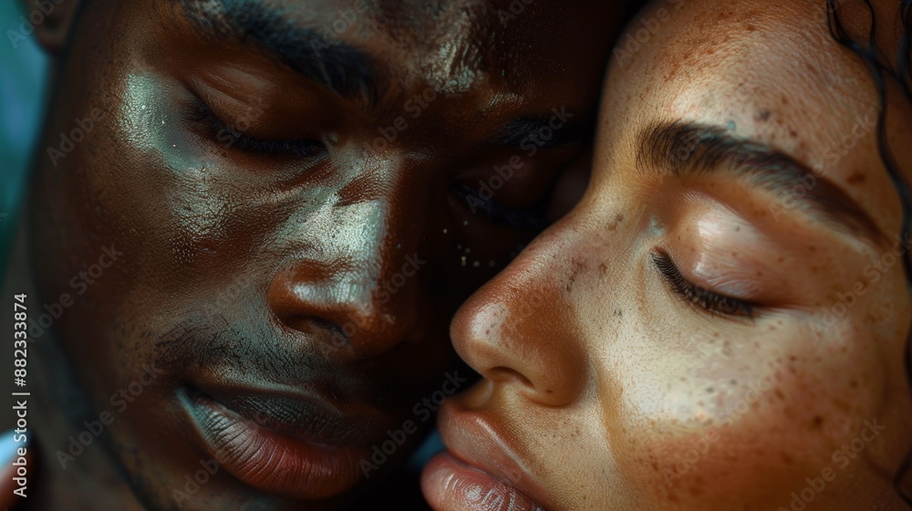 A close-up embrace between a man and a woman, their diverse skin tones highlighted --ar 16:9 Job ID: 885b5031-80e1-48b4-a253-95f634220685 A close-up embrace between a man and a woman, their diverse skin tones highlighted --ar 16:9 Job ID: 885b5031-80e1-48b4-a253-95f634220685