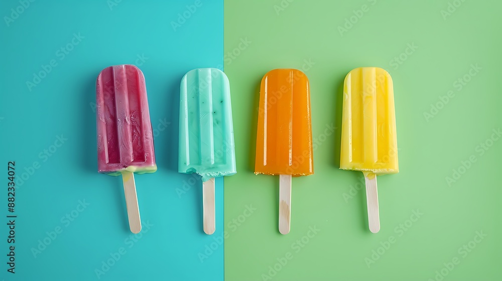 Ice popsicle ice cream on green and blue background Ice popsicle ice cream on green and blue background