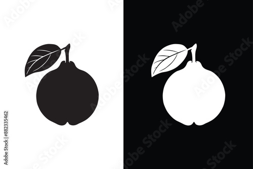 Guava icon, Fruit icon silhouette, fruit isolated on white black background. Guava fruit silhouette vector illustration