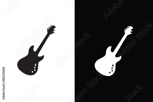 Guitar silhouette. Guitar icon on white black background. Guitar musical instrument flat vector icon for music apps