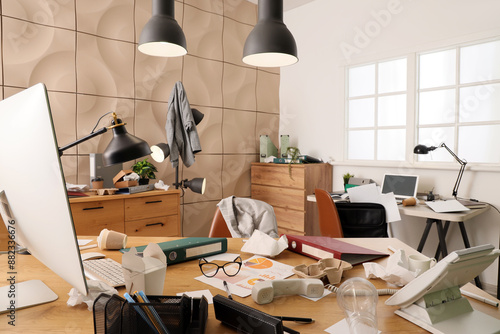 Interior of messy office wi...