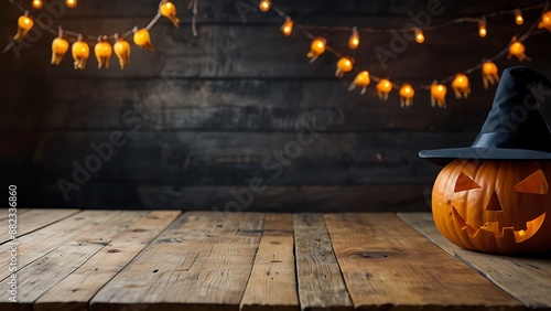 Wooden Table with Halloween Background for Halloween Product Sale And Display