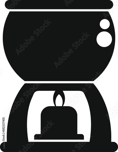 Black silhouette of a traditional fondue pot heating on a burning candle
