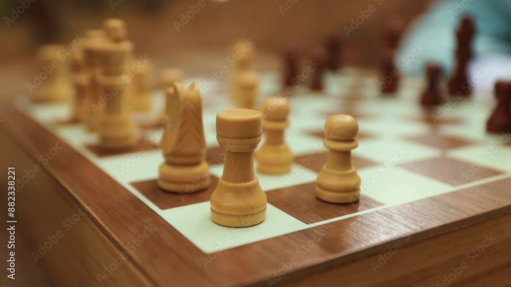 Game of chess. Family spending time in a summer park in nature on a sunny day. Board game, chess training Game of chess. Family spending time in a summer park in nature on a sunny day. Board game, chess training