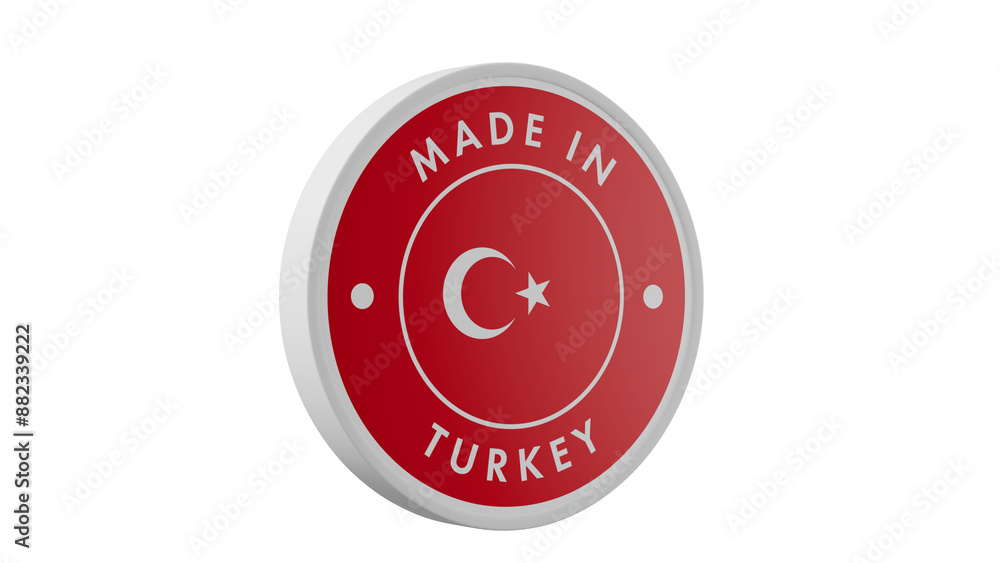 Fototapeta premium Made in Turkey. Circle country flag product label round pinback button banner simple. Transparent backgound. 3d rendered with alpha channel. Round shape.