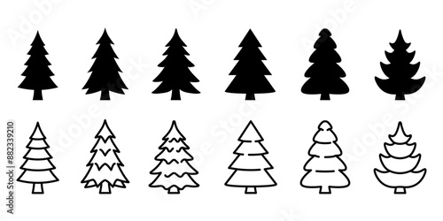 Pine icon set. Fir tree vector set.	