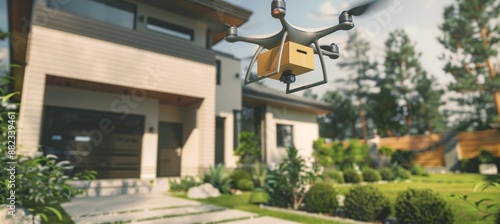 Drone Delivery at Modern Suburban Home - Future of Technology, Logistics, and Convenience