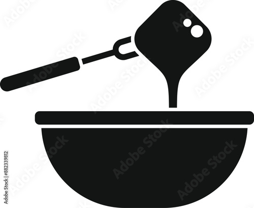 Black silhouette icon of a fork dipping food into a bowl, representing cooking and kitchen tools