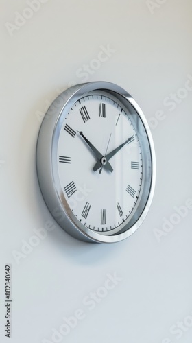 Modern Wall Clock on White Background with Ample Copy Space Reflecting Time Management and Precision in Work