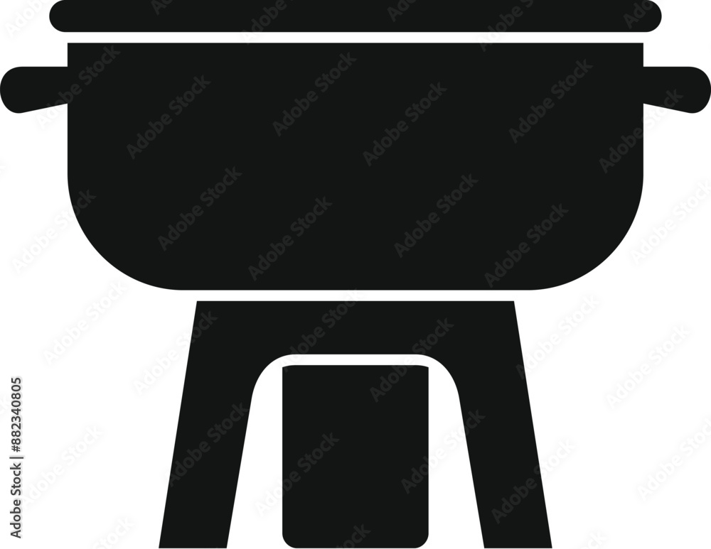 Big cooking pot standing on burning brazier icon in simple style on a white background Big cooking pot standing on burning brazier icon in simple style on a white background
