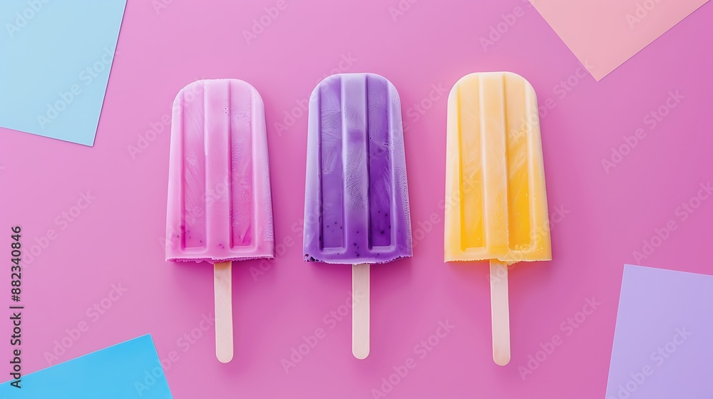 Ice popsicle ice cream on pink and purple background Ice popsicle ice cream on pink and purple background