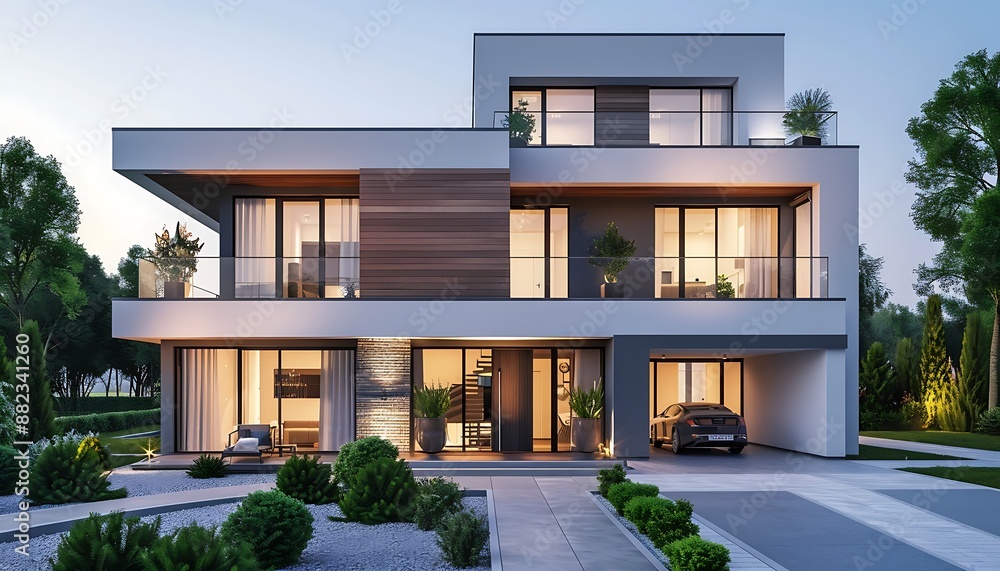 An expansive two-story house with modern design, ideal for featuring in business rentals. An expansive two-story house with modern design, ideal for featuring in business rentals.