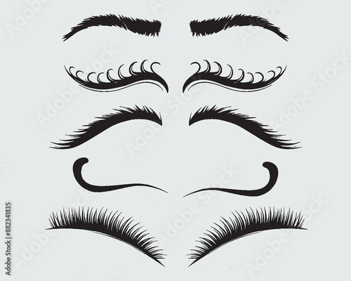 Eyelashes set on white background, girl, salon, vector illustration, mascara, illustration, beauty, eyelash, lash, vector, false, eye