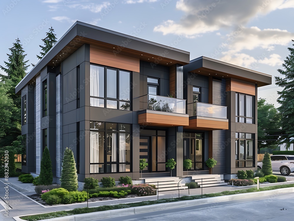 An expansive two-story house with modern design, ideal for featuring in business rentals. An expansive two-story house with modern design, ideal for featuring in business rentals.