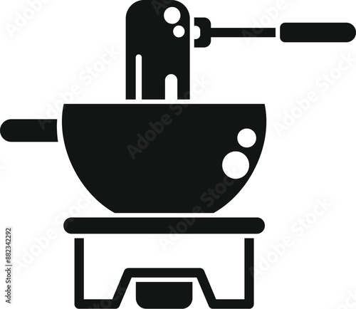 Simple icon of a fondue pot with a dipping fork over a burner