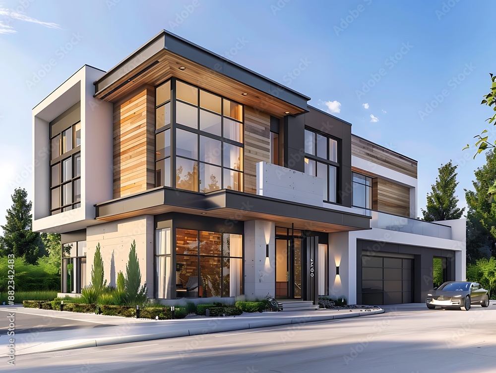 An expansive two-story house with modern design, ideal for featuring in business rentals. An expansive two-story house with modern design, ideal for featuring in business rentals.