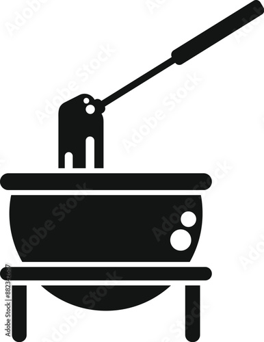 Black and white icon of a fondue pot with a long fork dipping food