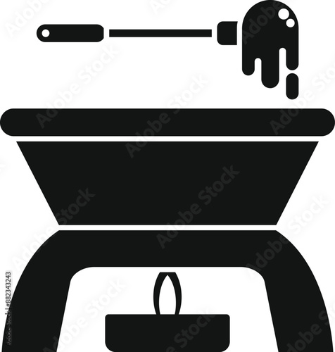 Black silhouette icon of a fondue pot warming melted chocolate on a burning candle