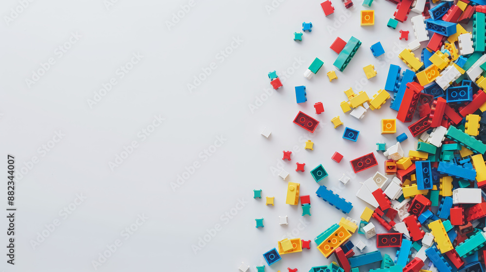 colorful toy building bricks on white background, with copy space colorful toy building bricks on white background, with copy space
