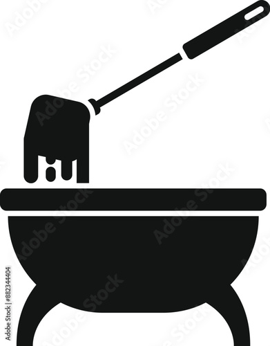 Black silhouette of a cleaning lady using a mop to clean a bathtub
