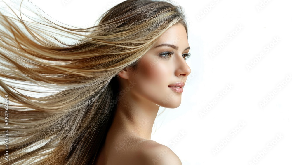 Naklejka premium Portrait of young beautiful woman with gorgeous healthy dark blonde long hair