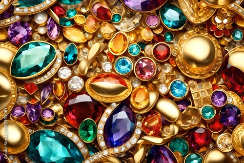 Precious treasure background. Gems and Gold.