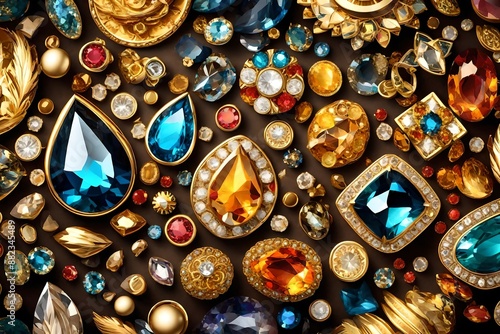 Precious treasure background. Gems and Gold.