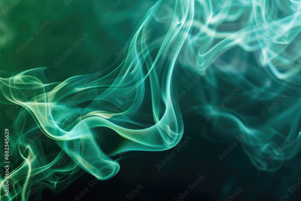 Fototapeta premium Abstract Shot of Green Smoke Billowing Against Dark Backdrop Capturing Fluid Mysterious Nature
