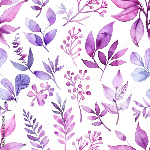 Seamless pattern of a drawn leaves and berries. Nice violet vintage pattern with white background © Iatskevich