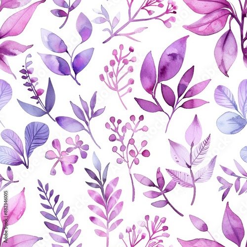 Seamless pattern of a drawn leaves and berries. Nice violet vintage pattern with white background