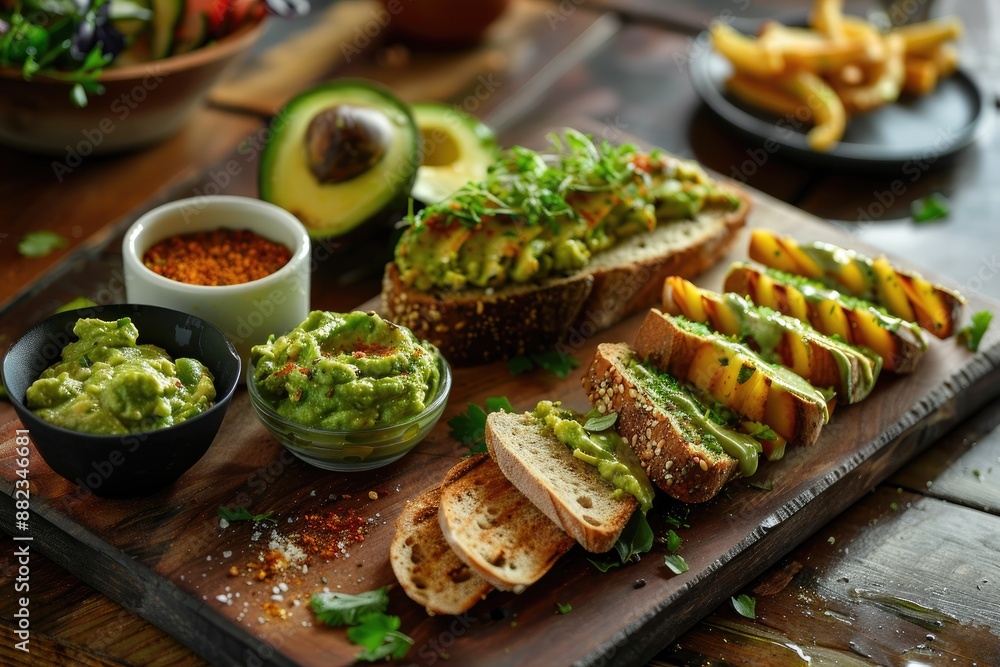 Vibrant Healthy Food: Rye Bread, Guacamole, Avocado Pasta, Avocado Toast Vibrant Healthy Food: Rye Bread, Guacamole, Avocado Pasta, Avocado Toast