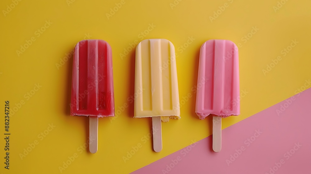 Ice popsicle ice cream on yellow and pink background Ice popsicle ice cream on yellow and pink background