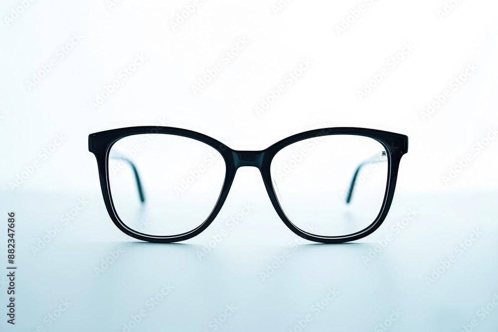 Elegant Black Eyeglasses with Sleek Frame on White, Trendy and Classic Design Elegant Black Eyeglasses with Sleek Frame on White, Trendy and Classic Design
