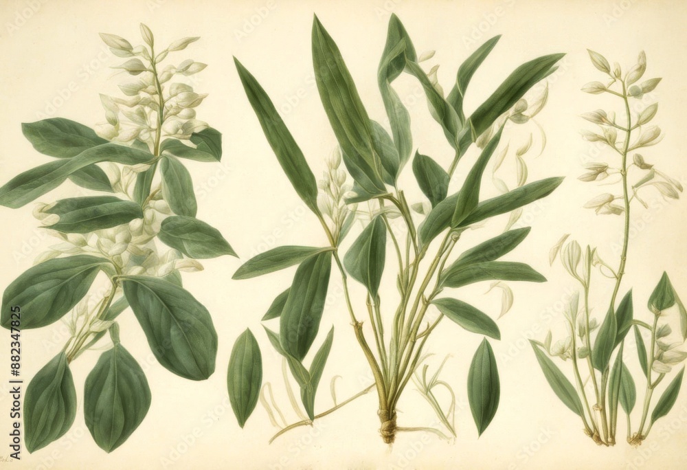Fototapeta premium 1772 botanical rome botany martelli king watercolor polygonatum olated n old latifolium vulgare seal retro plant illustration g publ 93 flower bonelli hortus
