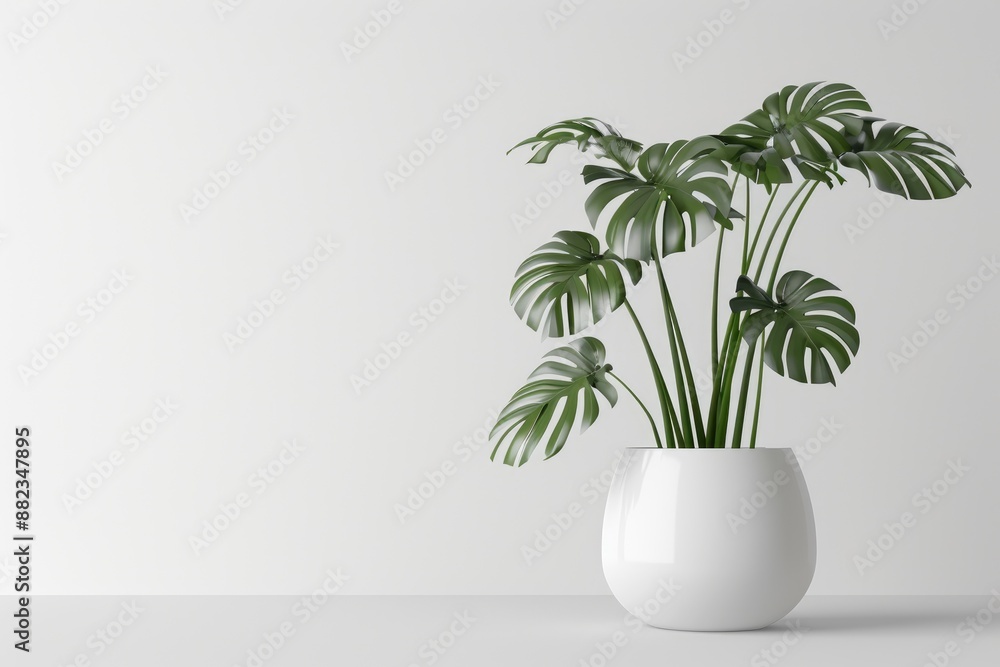 Modern Monstera Plant in White Ceramic Pot on Clean Background Modern Monstera Plant in White Ceramic Pot on Clean Background