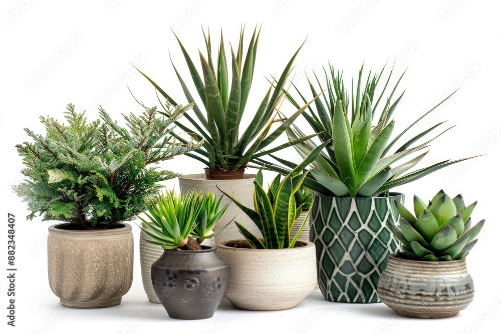 Contemporary Yucca Plant Collection: Elegant Pots on White Background Contemporary Yucca Plant Collection: Elegant Pots on White Background